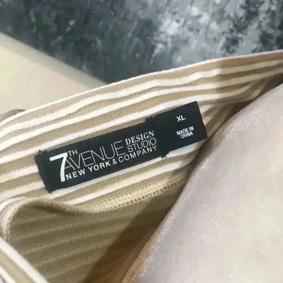 7th Avenue NY & Co Tan and White Draped Neckline Horizontal Striped Top-XL - Picture 9 of 12